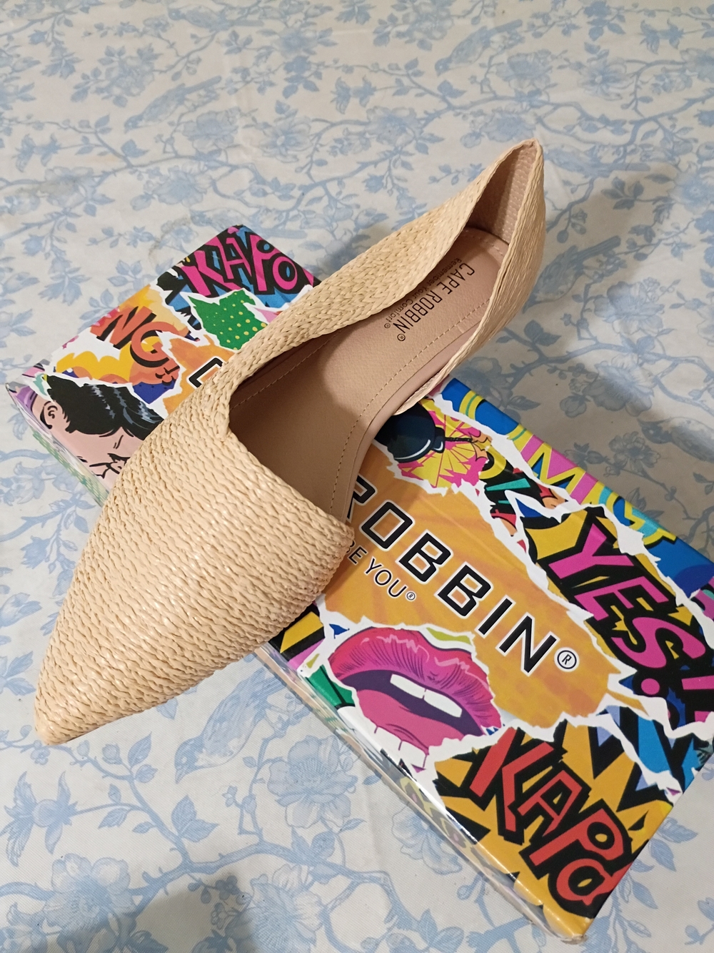 Woven Pointed Toe Flat in Natural Beige - Picture 2 of 3